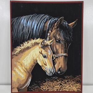 VTG Horse & Foal Finished‎ Acrylic Paint By Number 14x11 Western Farm Equestrian